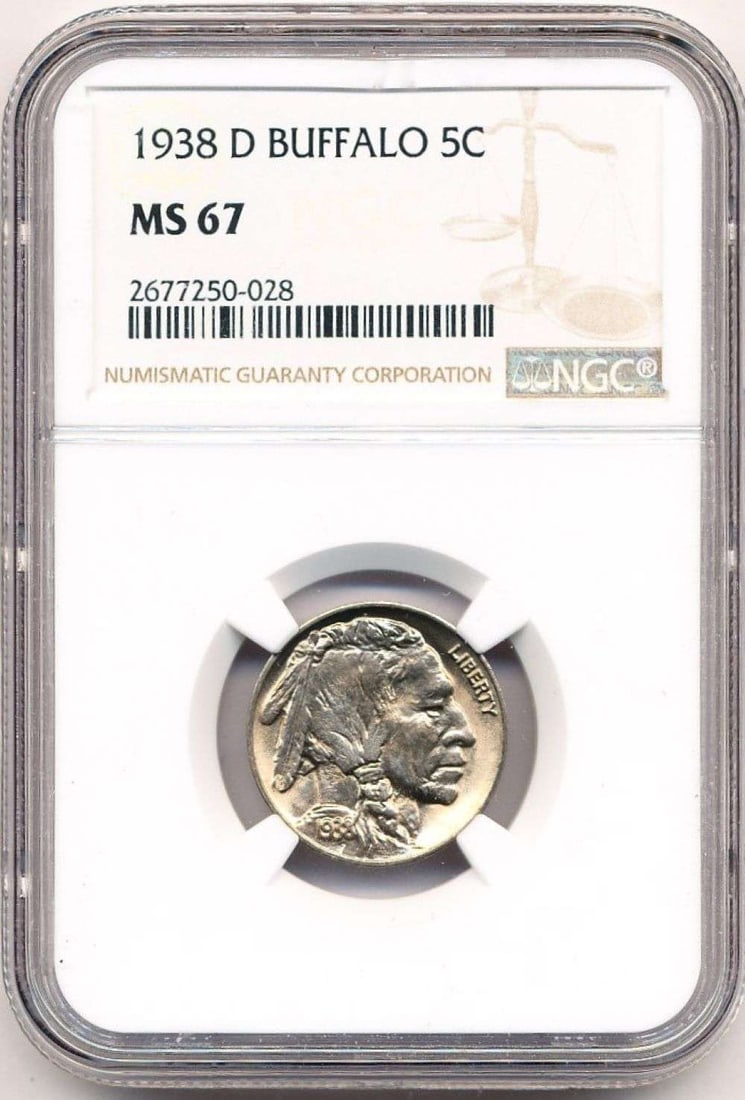 1938-D Buffalo Nickel NGC MS67: Winner shall receive the exact coin shown here. (MR/B)