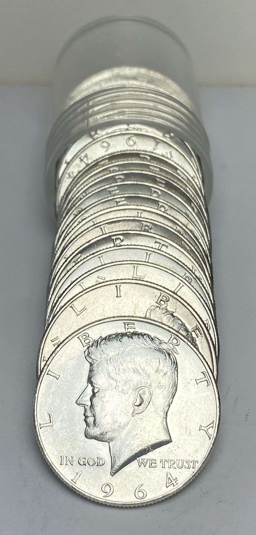 Fresh Mint Condition Roll (20) 1964-D Kennedy Silver Half Dollar: Winner shall receive the exact roll (20-coins) shown here. (RR/URB)