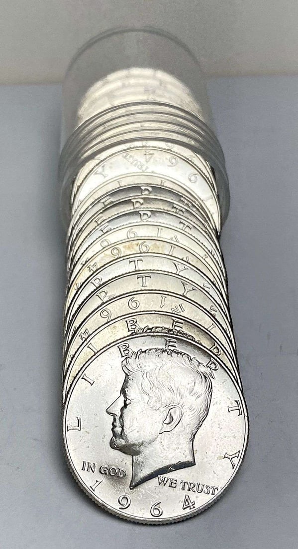 Fresh Mint Condition Roll (20) 1964-D Kennedy Silver Half Dollar: Winner shall receive the exact roll (20-coins) shown here. (RR/URB)