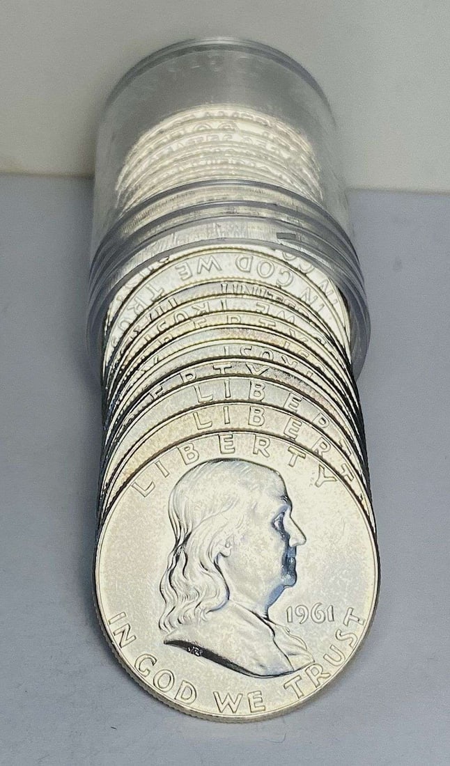 Fresh Mint Condition Roll (20) 1961-1962 Franklin Silver Half Dollar: Winner shall receive the exact roll (20-coins) shown here. (RR/URI)