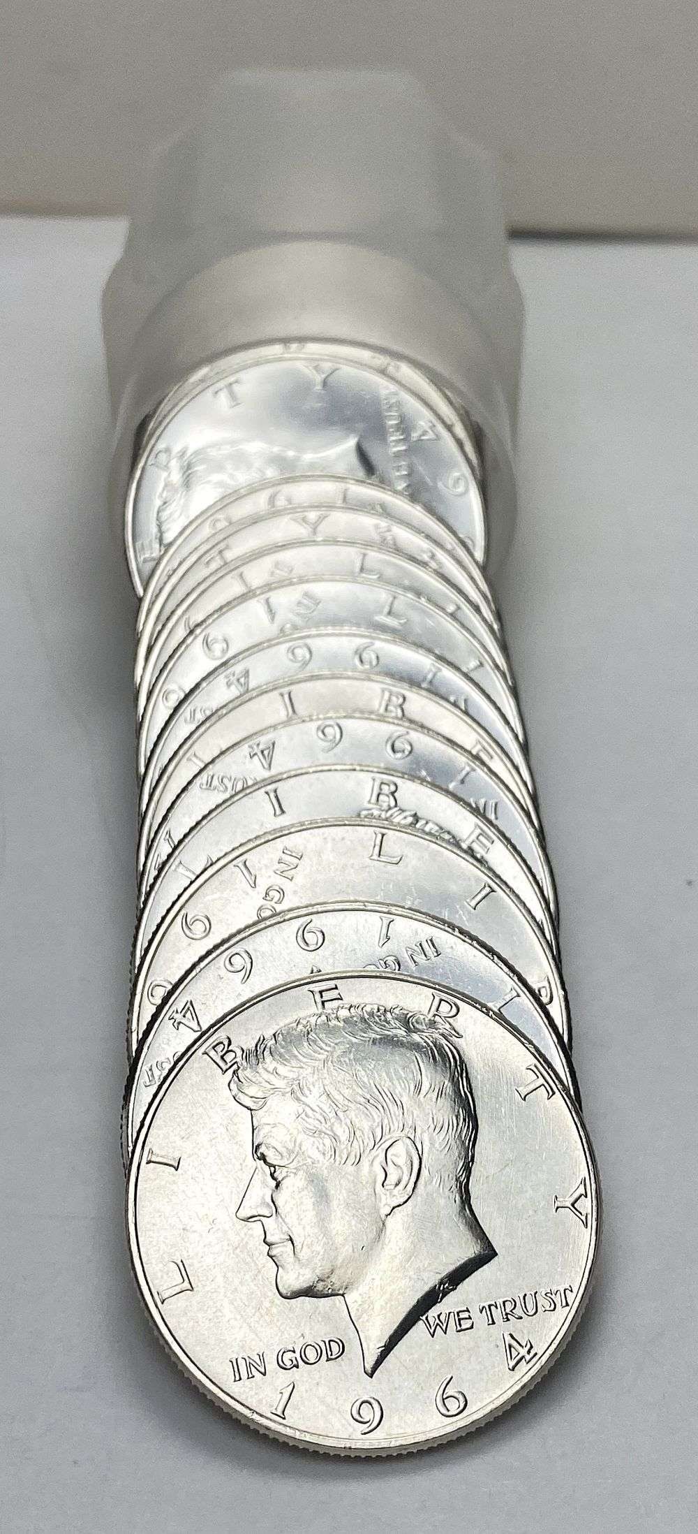 Fresh Mint Condition Roll (20) 1964-P/D Kennedy Silver Half Dollar: Winner shall receive the exact roll (20-coins) shown here. (RR/B)