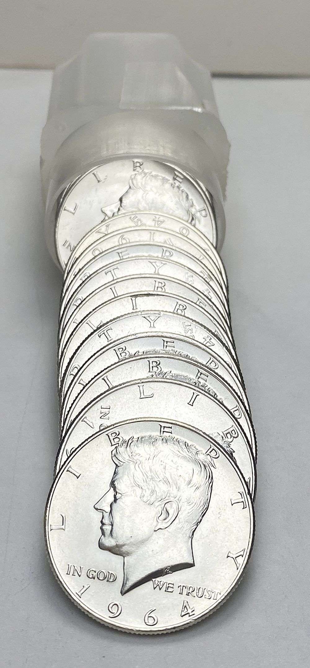 Fresh Mint Condition Roll (20) 1964-P/D Kennedy Silver Half Dollar: Winner shall receive the exact roll (20-coins) shown here. (RR/B)