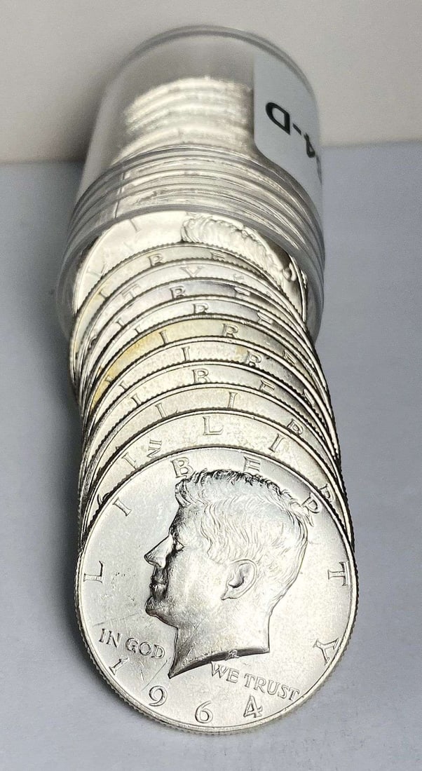 Fresh Mint Condition Roll (20) 1964-D Kennedy Silver Half Dollar: Winner shall receive the exact roll (20-coins) shown here. (RR/URB)