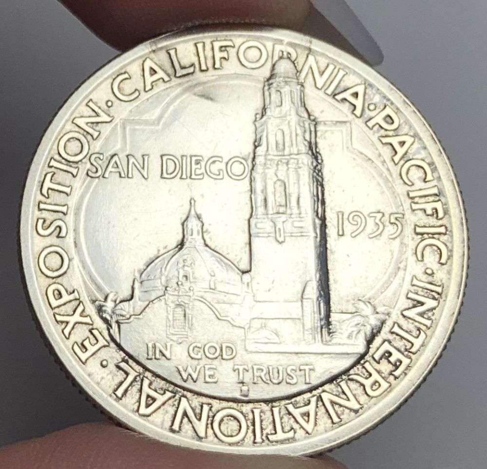 1935-S San Diego Exposition California Pacific Commemorative Silver Half Dollar MS66: Winner shall receive the exact coin shown here. (MR/EB)