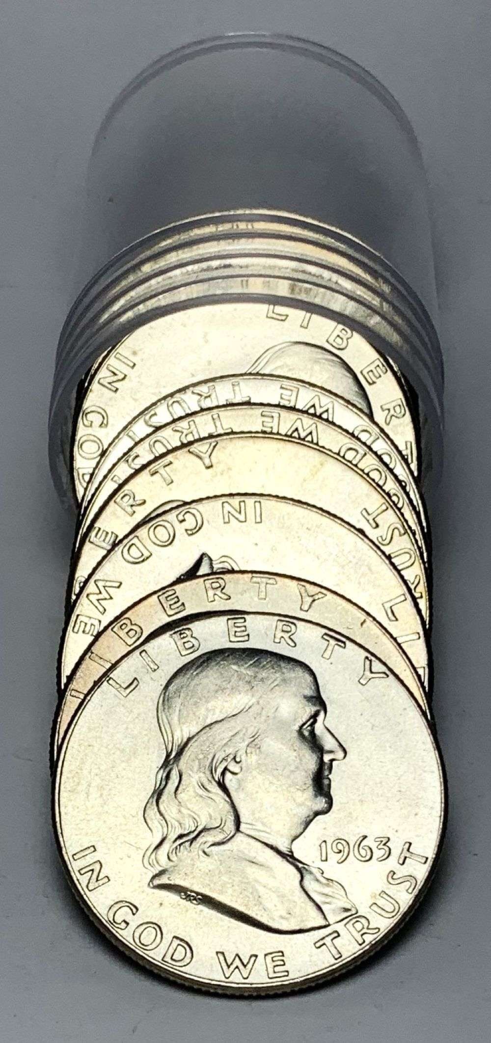 Roll (10) 1963 Franklin Silver Half Dollar Mint Condition: Winner shall receive the exact roll (10-coins) shown here. (MR/LUT)