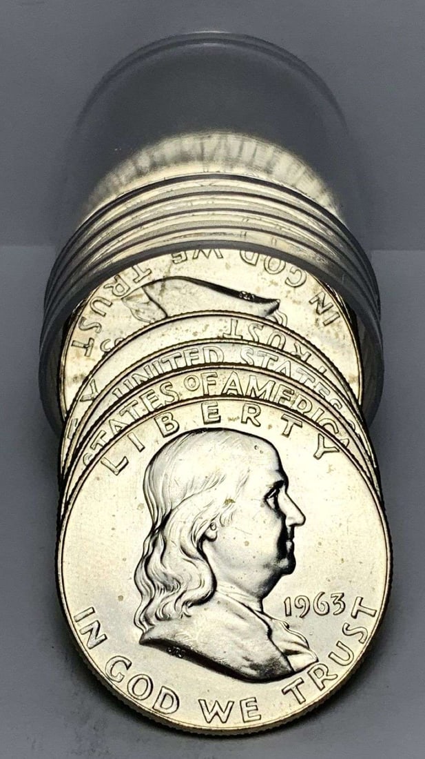 Roll (10) 1963-D Franklin Silver Half Dollar Mint Condition: Winner shall receive the exact roll (10-coins) shown here. (MR/LUT)