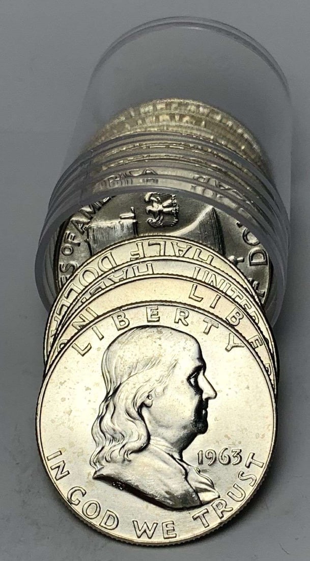 Roll (10) 1962-D-1963-D Franklin Silver Half Dollar Mint Condition: Winner shall receive the exact roll (10-coins) shown here. (MR/LUT)