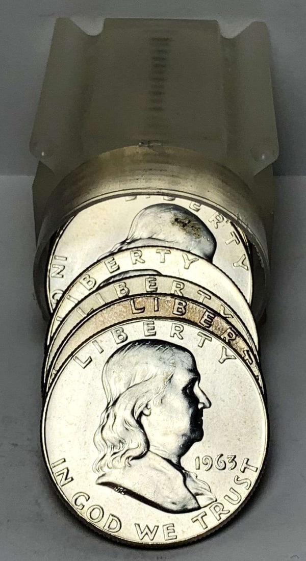 Roll (10) 1963 Franklin Silver Half Dollar Mint Condition: Winner shall receive the exact roll (10-coins) shown here. (MR/LUT)