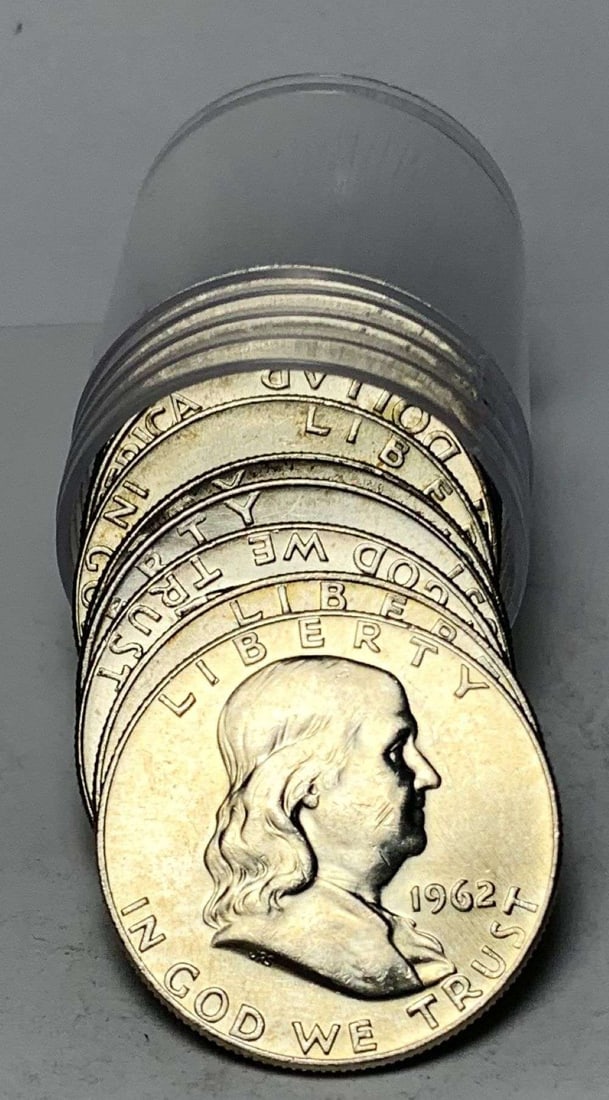 Roll (10) 1962-D Franklin Silver Half Dollar Mint Condition: Winner shall receive the exact roll (10-coins) shown here. (MR/LUT)