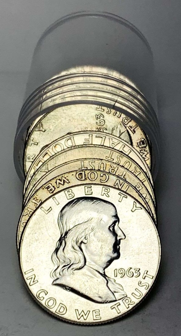 Roll (10) 1963-P/D Franklin Silver Half Dollar Mint Condition: Winner shall receive the exact roll (10-coins) shown here. (MR/LUT)
