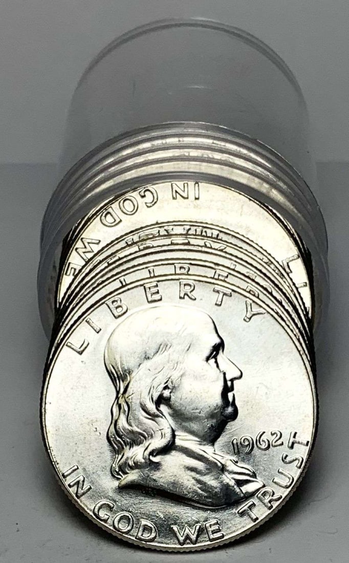Roll (10) 1962 Franklin Silver Half Dollar Mint Condition: Winner shall receive the exact roll (10-coins) shown here. (MR/LUT)