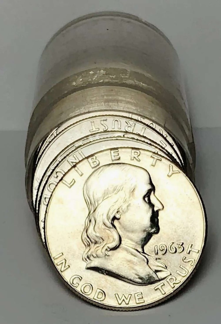 Roll (10) 1963 Franklin Silver Half Dollar Mint Condition: Winner shall receive the exact roll (10-coins) shown here. (MR/LUT)