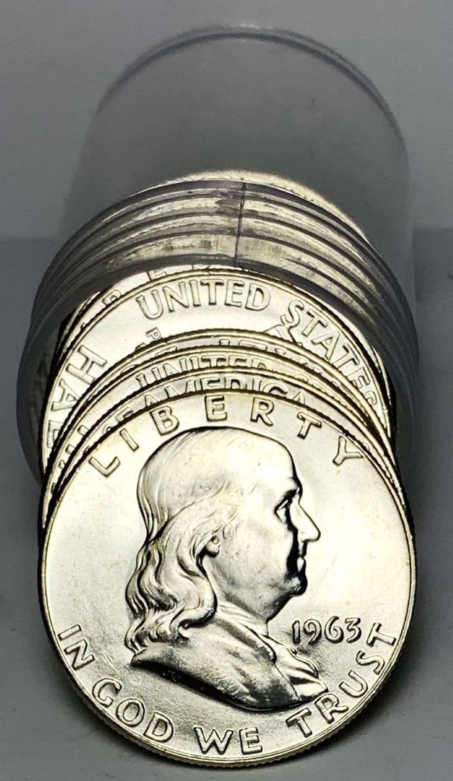 Roll (10) 1963 Franklin Silver Half Dollar Mint Condition: Winner shall receive the exact roll (10-coins) shown here. (MR/LUT)
