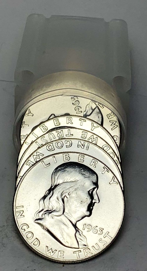 Roll (10) 1963 Franklin Silver Half Dollar Mint Condition: Winner shall receive the exact roll (10-coins) shown here. (MR/LUT)