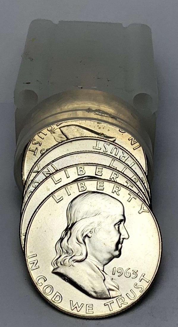 Roll (10) 1963-D Franklin Silver Half Dollar Mint Condition: Winner shall receive the exact roll (10-coins) shown here. (MR/LUT)