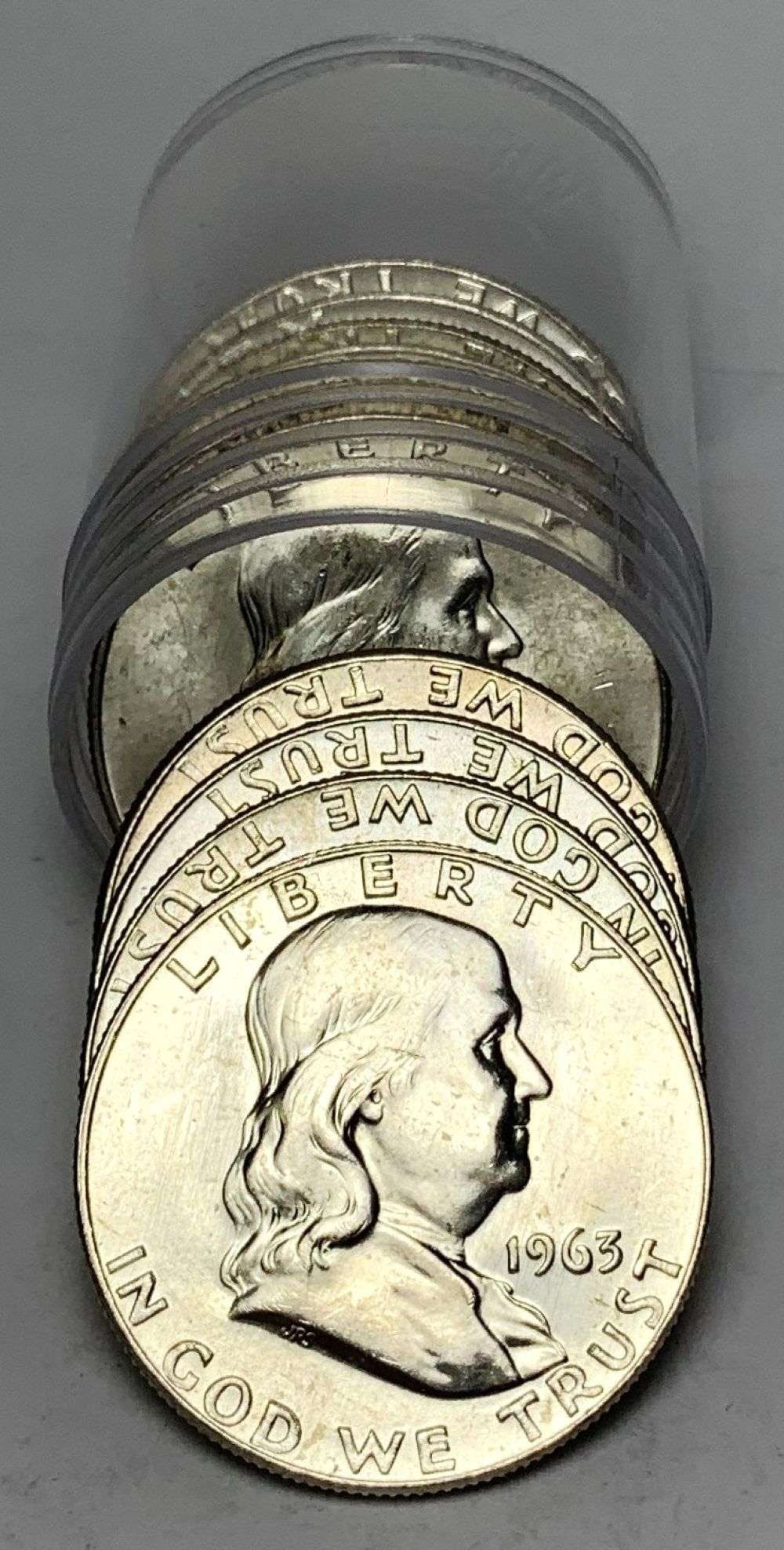Roll (10) 1963-P/D Franklin Silver Half Dollar Mint Condition: Winner shall receive the exact roll (10-coins) shown here. (MR/LUT)