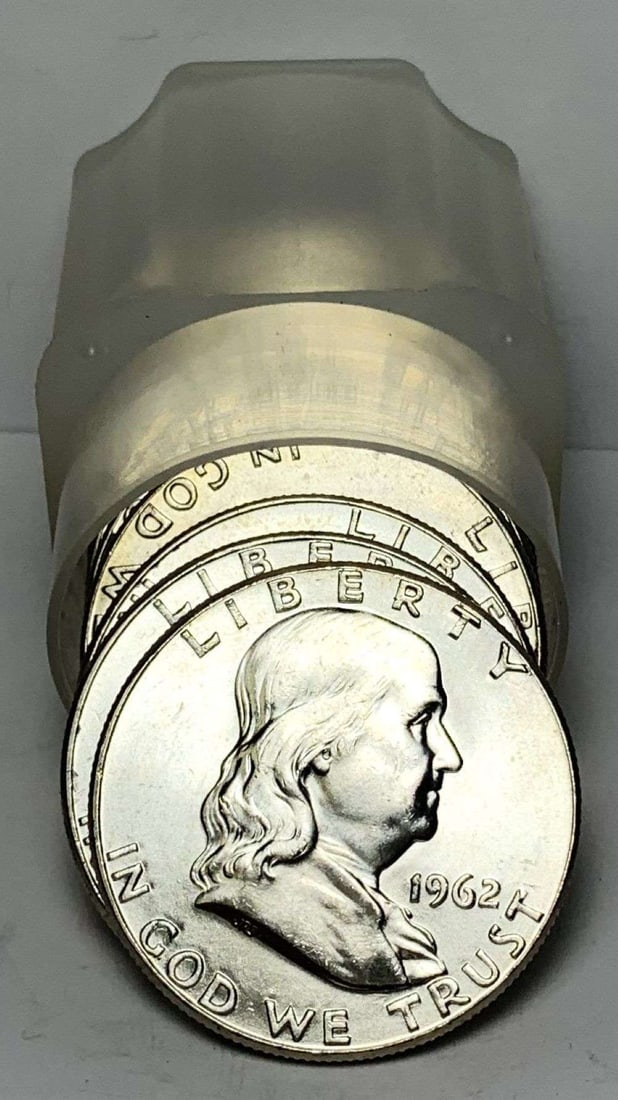 Roll (10) 1962 Franklin Silver Half Dollar Mint Condition: Winner shall receive the exact roll (10-coins) shown here. (MR/LUT)