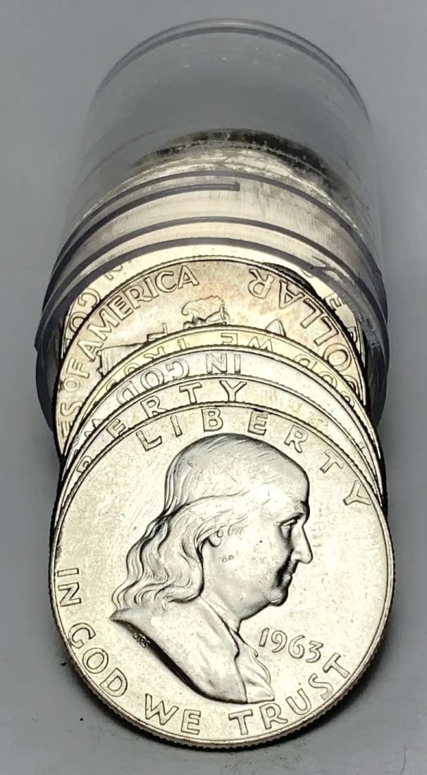 Roll (10) 1963-P/D Franklin Silver Half Dollar Mint Condition: Winner shall receive the exact roll (10-coins) shown here. (MR/LUT)