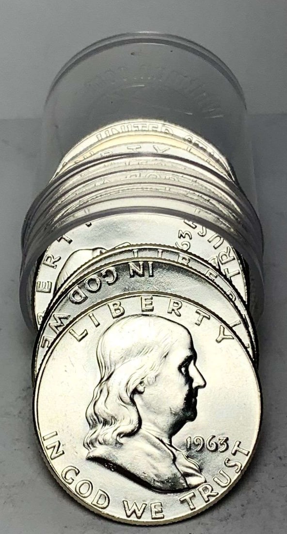 Roll (10) 1963 Franklin Silver Half Dollar Mint Condition: Winner shall receive the exact roll (10-coins) shown here. (MR/LUT)