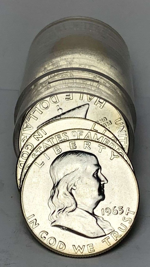Roll (10) 1963 Franklin Silver Half Dollar Mint Condition: Winner shall receive the exact roll (10-coins) shown here. (MR/LUT)