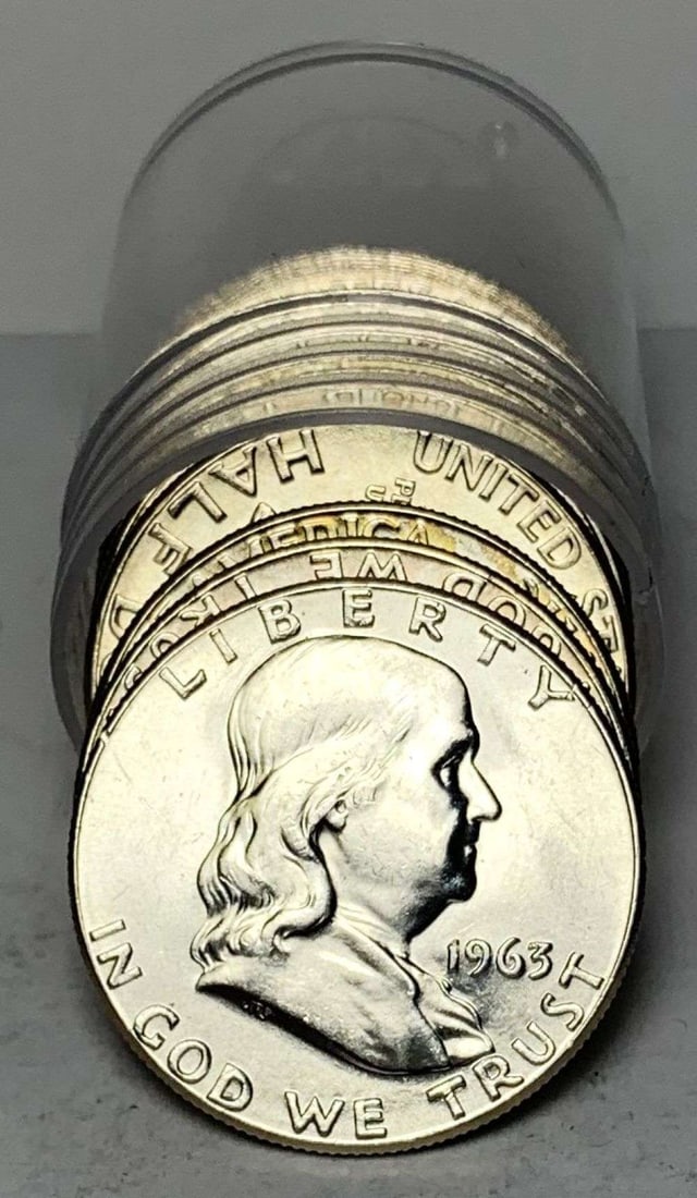 Roll (10) 1963 Franklin Silver Half Dollar Mint Condition: Winner shall receive the exact roll (10-coins) shown here. (MR/LUT)