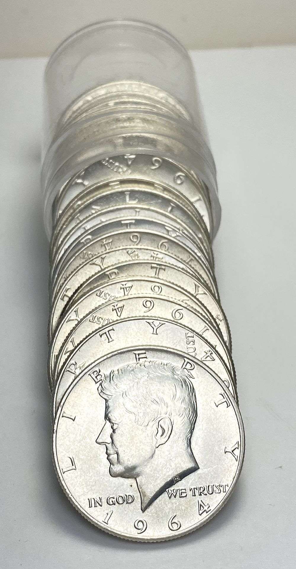 Fresh Original Roll (20) 1964 Kennedy Silver Half Dollar Mint Condition: Winner shall receive the exact roll (20-coins) shown here. (RR/EBB)