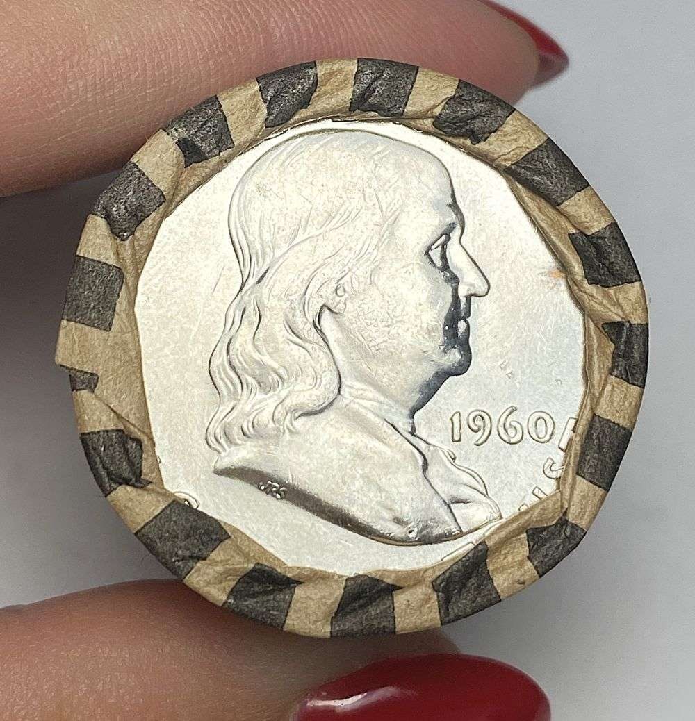 Fresh Original Bank Wrapped Roll (20) 1960 Franklin Silver Half Dollar: Winner shall receive the exact roll (20-coins) shown here. (RR/PBB)