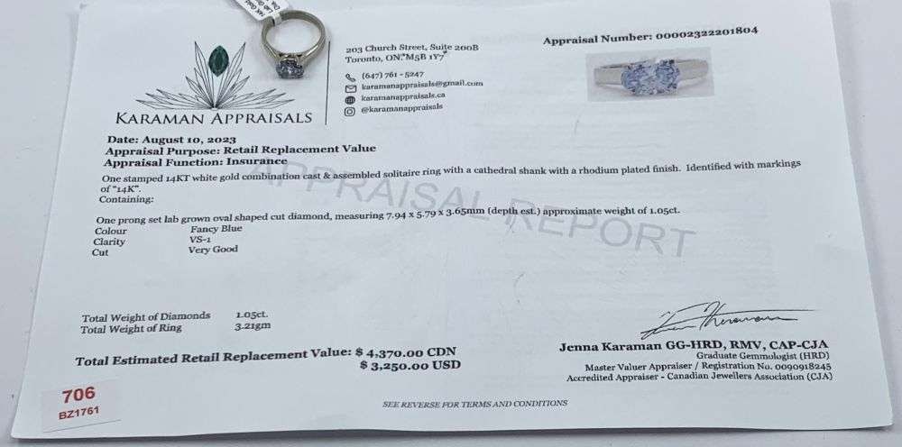 1.05ct Oval Diamond 14k White Gold Ring (size 5.25): Winner shall recieve the exact item shown here. (MR)