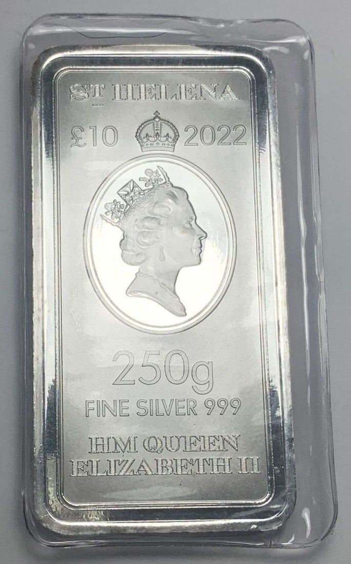 Last Minute! Rare 2022 St. Helena "The East India Company" 250g .999 Silver Bar: Winner shall receive the exact bar shown here. (MR/TVC=PFR)