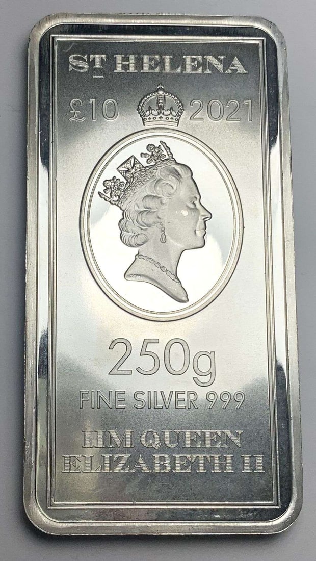 Last Minute! Rare 2022 St. Helena "The East India Company" 250g .999 Silver Bar: Winner shall receive the exact bar shown here. (MR/TVC=PFR)