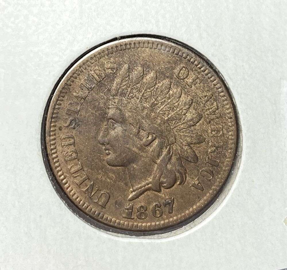 Last Minute! 1867 Indian Head Cent XF: Winner shall receive the exact coin shown here. (RR/TVC=B)