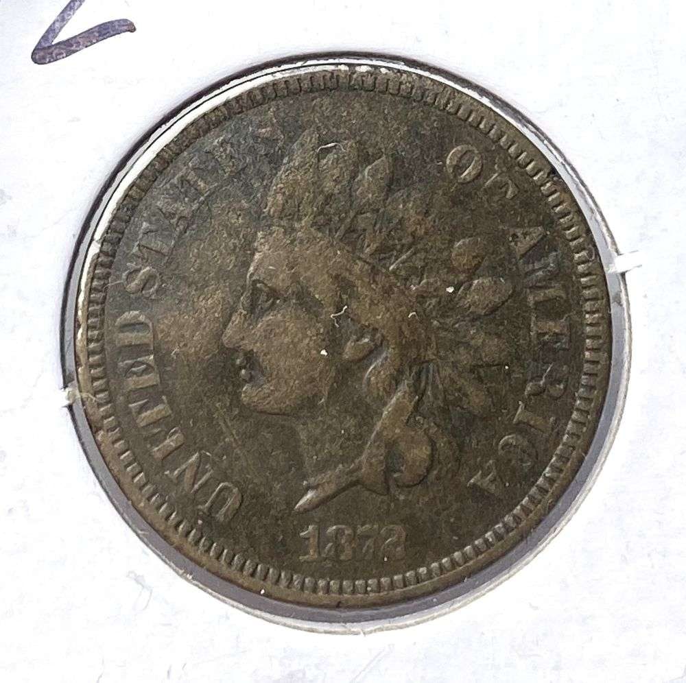 Last Minute! 1872 Indian Head Cent Fine Details: Winner shall receive the exact coin shown here. (RR/TVC=B)