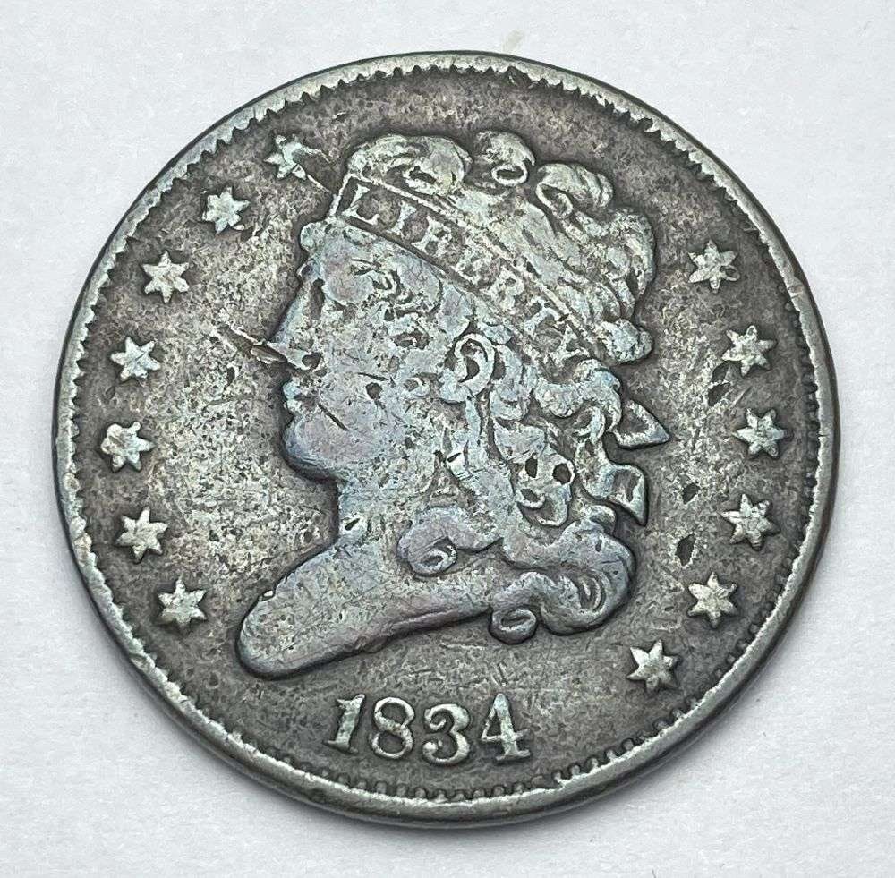 Last Minute! 1834 Draped Bust Half Cent VF Details (1 of 2)