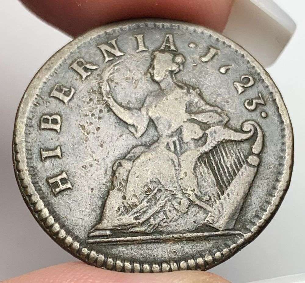 Colonial 1723 Woods Hibernia Half Cent XF Details: Winner shall receive the exact coin shown here. (MR/UB)