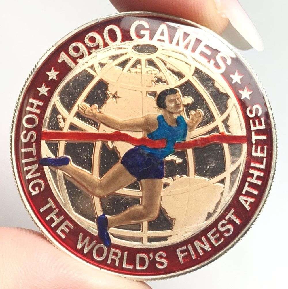 1990 Games Seattle "The Emerald City" Enamel 1 ozt .999 Silver: Winner shall receive the exact coin shown here. (MR/RB)