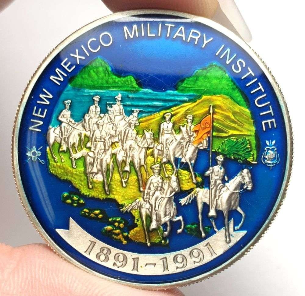 1991 New Mexico Military Institute "Duty Honor Achievement" Enamel 1 ozt .999 Silver: Winner shall receive the exact coin shown here. (MR/RB)