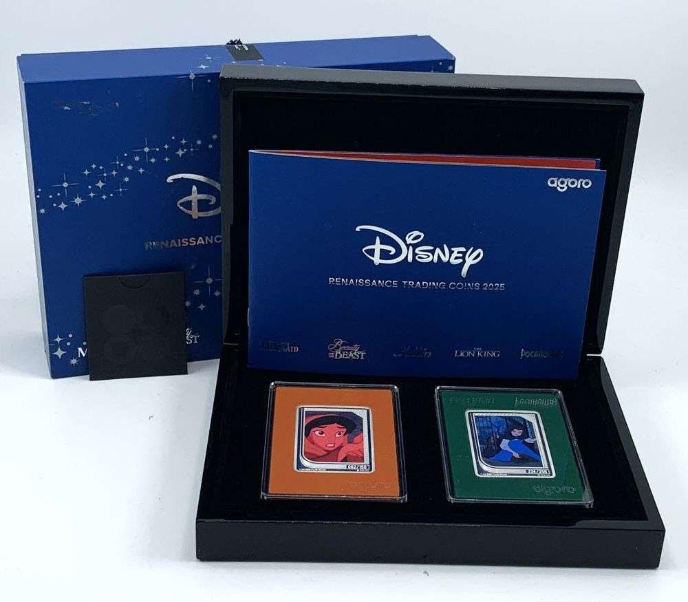Colorized 2025 Agoro Disney Renaissance Trading 2 ozt Proof .999 Silver Set (2-bars) (1 of 7)
