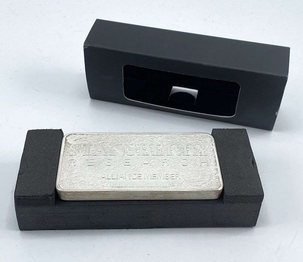 Rare Vintage Stansberry Research 10 ozt .999 Silver Bar: Winner shall receive the exact bar shown here. (RR/RRB)