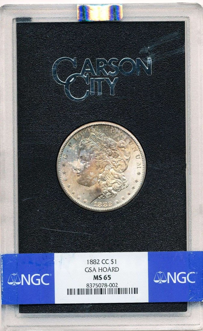 Amazing Color Carson City 1882-CC Morgan Silver Dollar NGC MS65 GSA: Winner shall receive the exact coin shown here. (MR/PBB)