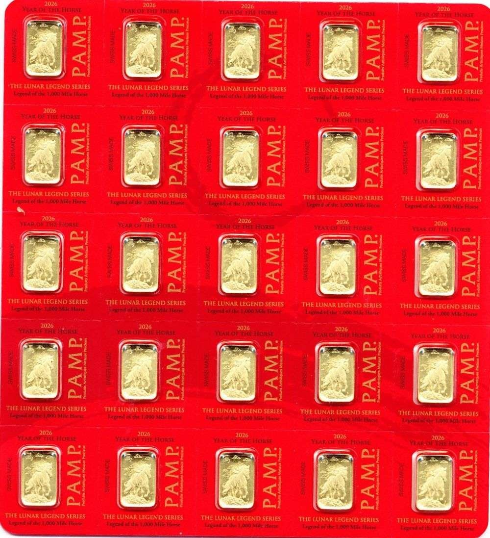 2026 Pamp Suisse Year of the Horse 1g .9999 Gold Breakable Bar (25-bars): Winner shall receive the exact bar (25-bars) shown here. (MR/ERUB)