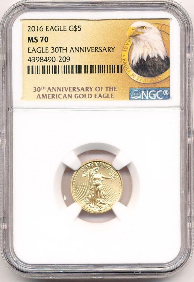 2016 American $5 Gold Eagle 1/10 ozt NGC MS70 30th Anniversary: Winner shall receive the exact coin shown here. (MR/PBB)