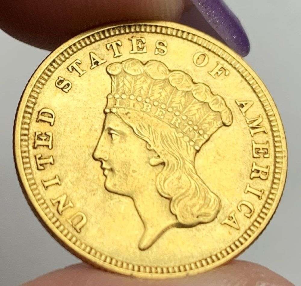 1854 Gold $3 Princess AU55: Winner shall receive the exact coin shown here. (MR/FBB)