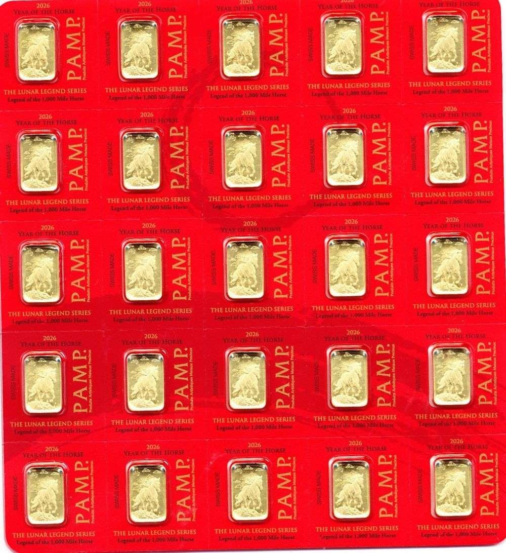 2026 Pamp Suisse Year of the Horse 1g .9999 Gold Breakable Bar (25-bars): Winner shall receive the exact bar (25-bars) shown here. (MR/ERUB)