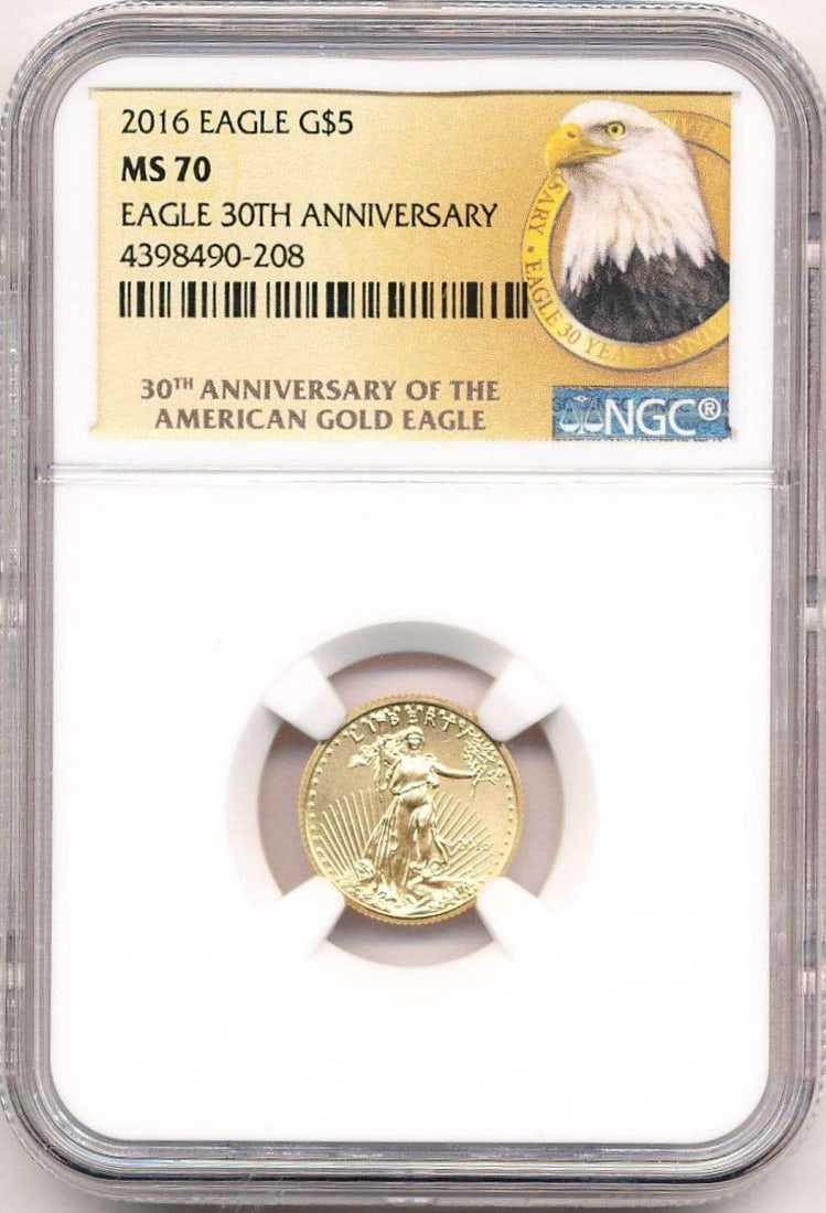 2016 American $5 Gold Eagle 1/10 ozt NGC MS70 30th Anniversary (1 of 4)