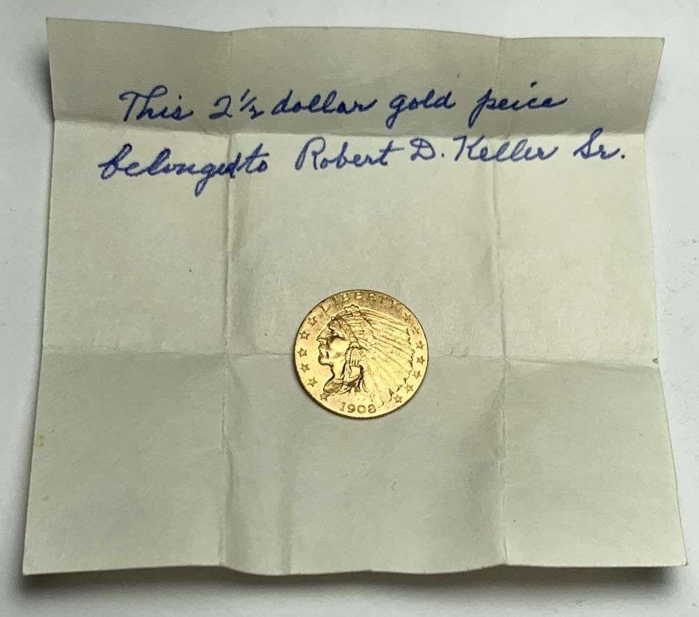 Rare Provenance 1908 Gold $2.50 Indian Head With Documentation MS63: Winner shall receive the exact coin shown here. (MR/PRB)