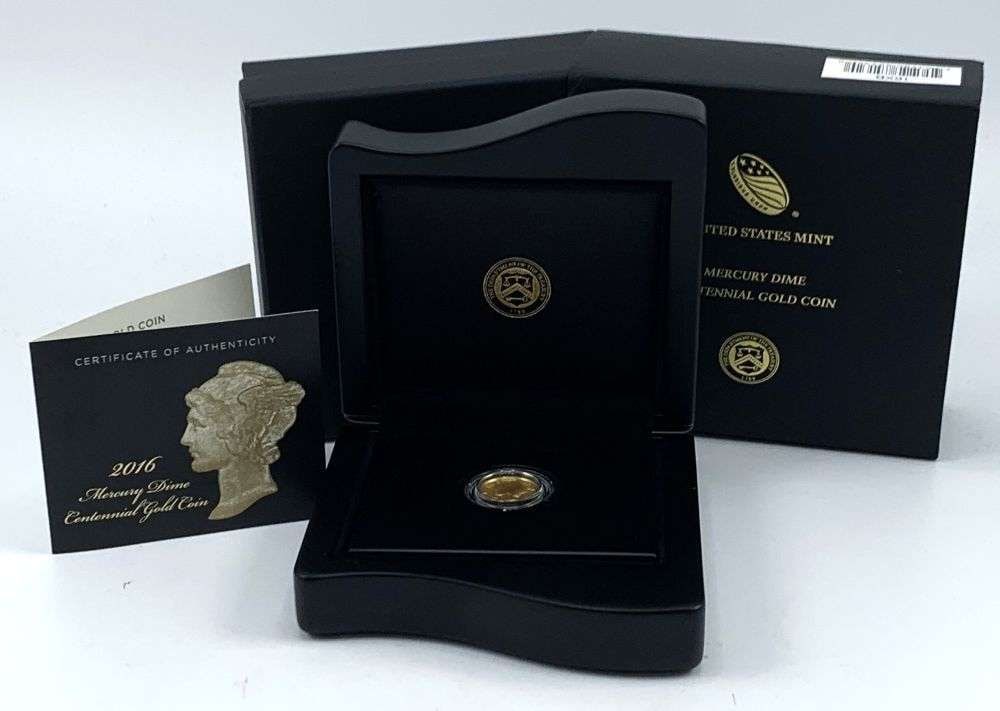 2016-W Mercury Dime Centennial 24k Gold 1/10 ozt OGP: Winner shall receive the exact coin shown here. (MR/PBB)