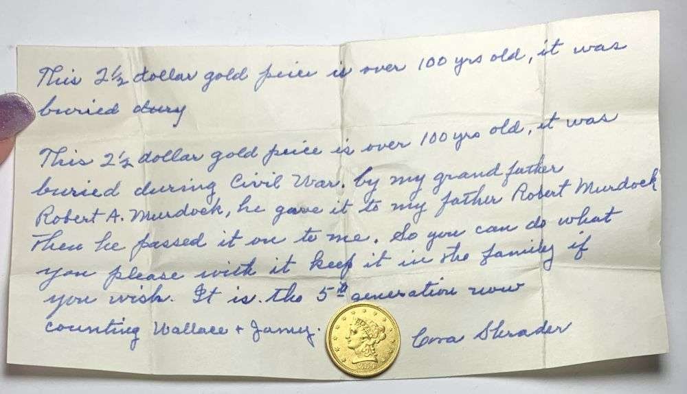 Rare Provenance 1854 Gold $2.50 Liberty Head With Documentation MS62 Jewelry: Winner shall receive the exact coin shown here. (MR/PBB)