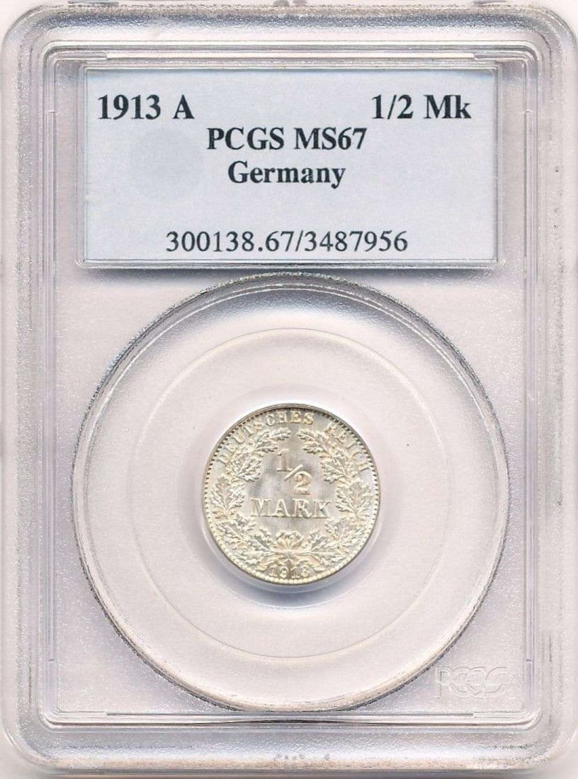 1913-A Germany Silver 1/2 Mark PCGS MS67 (1 of 4)