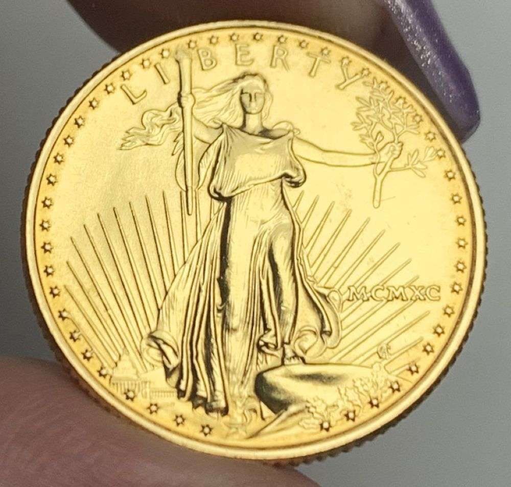 Last Minute Gold! Rare Roman Numeral 1990 American $10 Gold Eagle 1/4 ozt: We were recently visited by some old friends who were selling us a collection they had originally purchased from us, much of it decades ago. Winner shall receive the exact coin shown here. (MR/B)