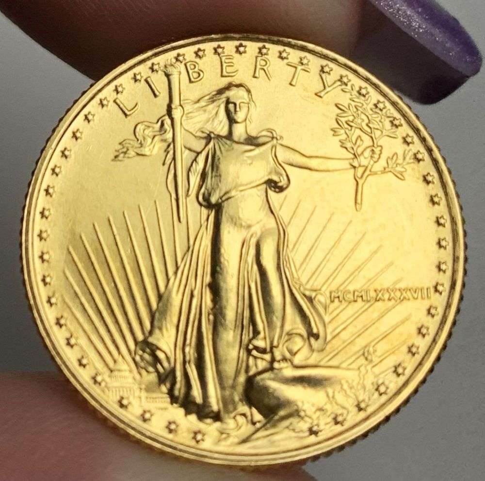 Last Minute Gold! Rare Roman Numeral 1987 American $10 Gold Eagle 1/4 ozt: We were recently visited by some old friends who were selling us a collection they had originally purchased from us, much of it decades ago. Winner shall receive the exact coin shown here. (MR/B)